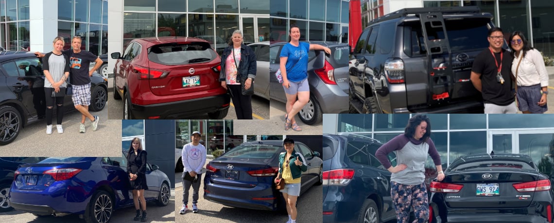 Happy customers with their used cars from Ride Time's inventory in Winnipeg - The Home of the Brothers of Bargains